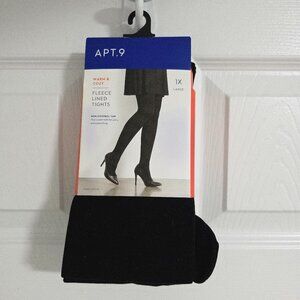 Black Women’s 1x Apt.9 Fleece-lined Tights Opaque Solid